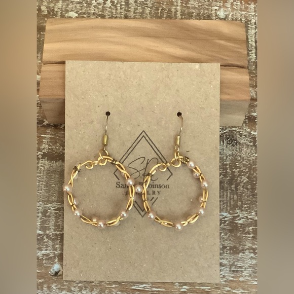 Twisted Wire and Bead Wrapped Handmade Hoop Earrings - Picture 3 of 3